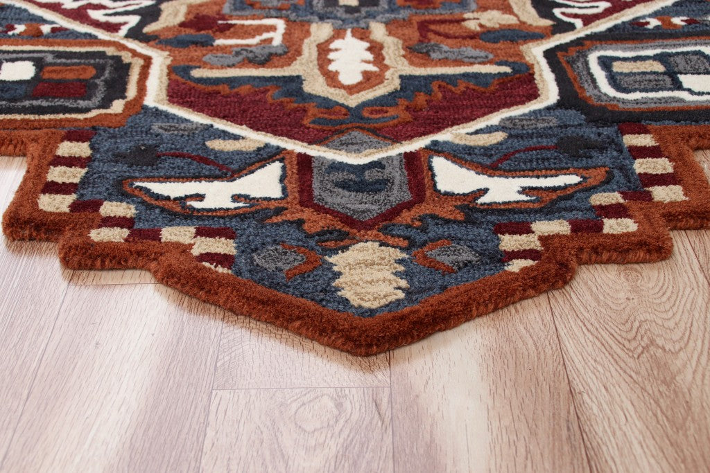 5’ Maroon and Blue Medallion Area Rug