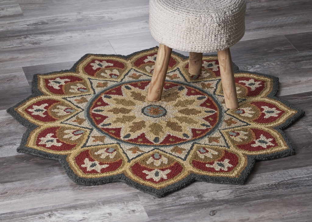 6' Red Round Wool Hand Tufted Area Rug