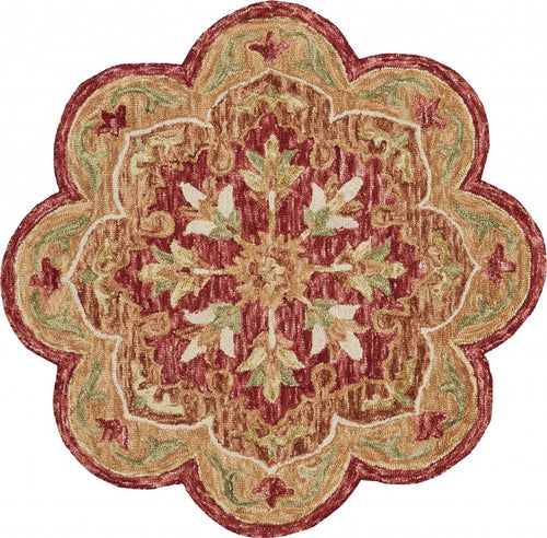 6’ Round Rustic Red Scalloped Edge Area Rug