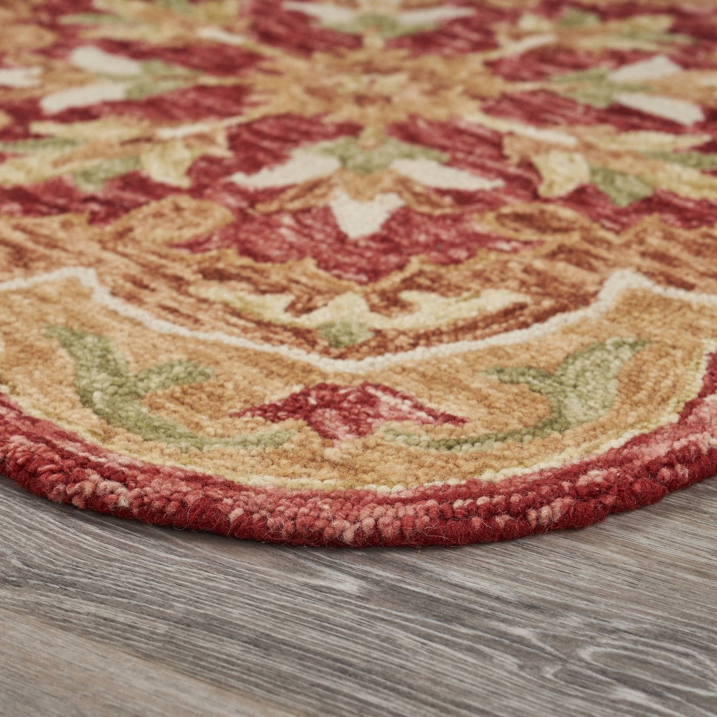 6’ Round Rustic Red Scalloped Edge Area Rug