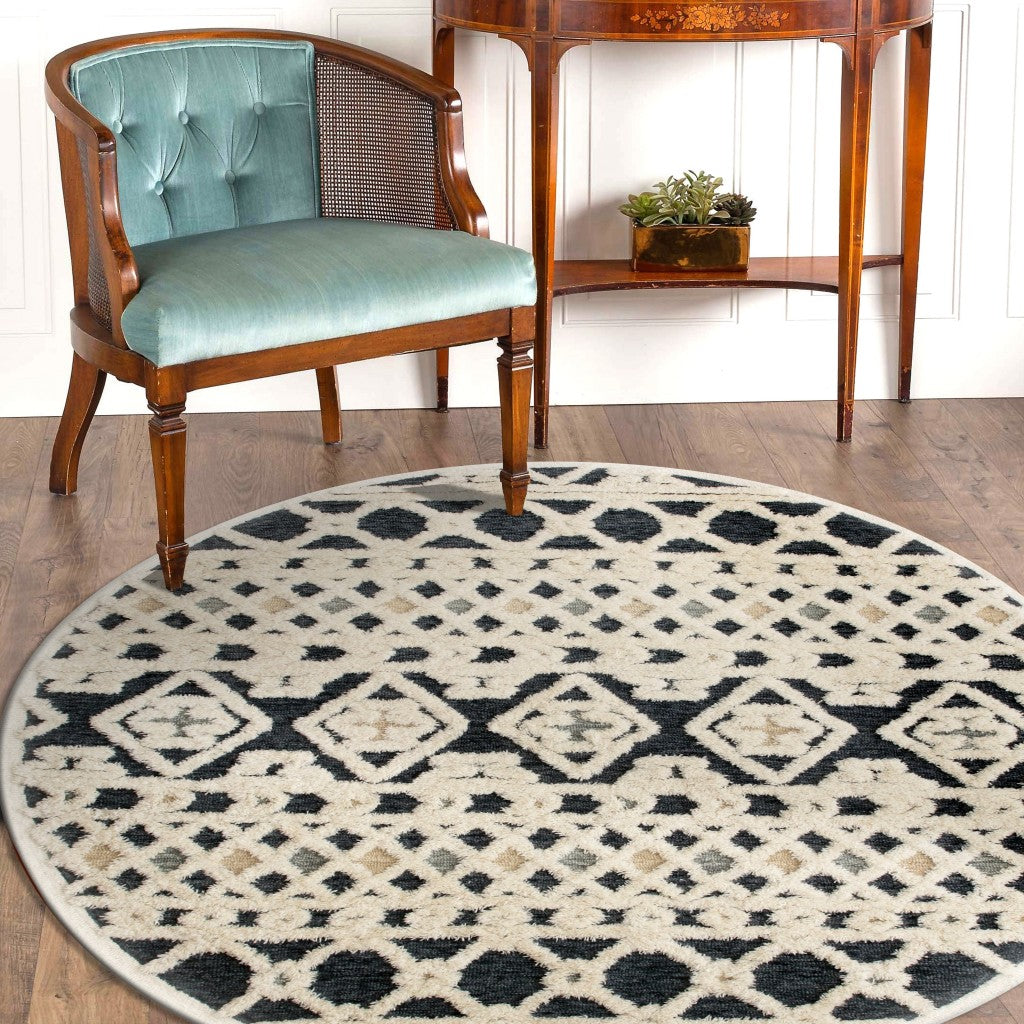 6' Blue And Ivory Round Wool Hand Tufted Area Rug