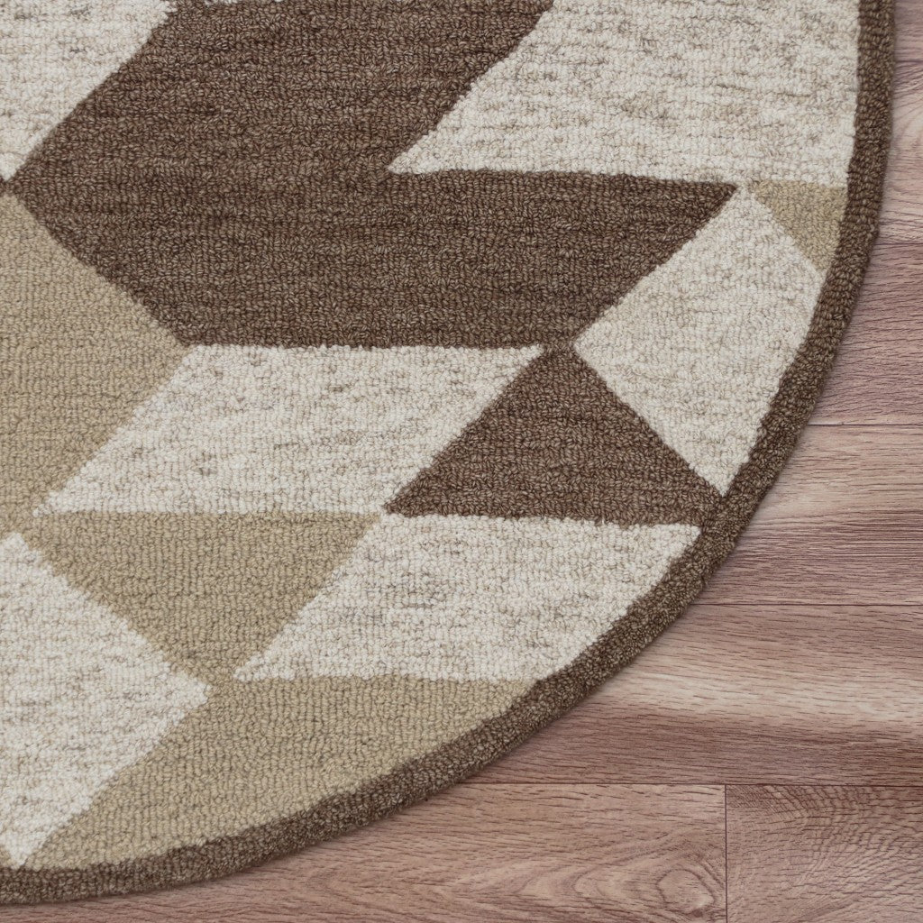 6' Brown And Ivory Round Wool Hand Tufted Area Rug