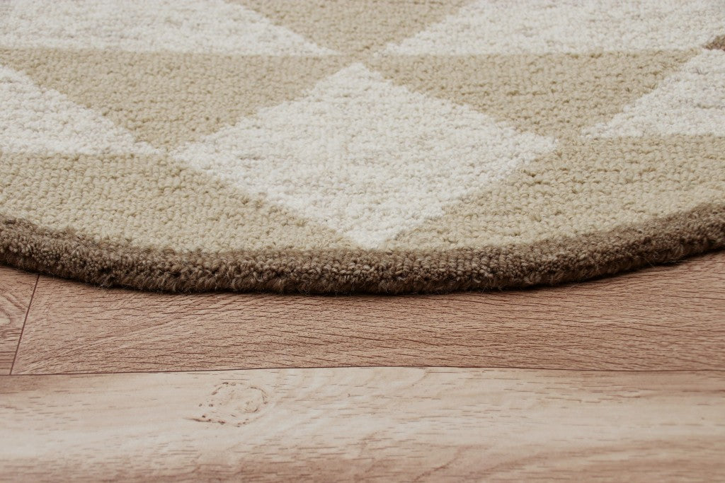 6' Brown And Ivory Round Wool Hand Tufted Area Rug