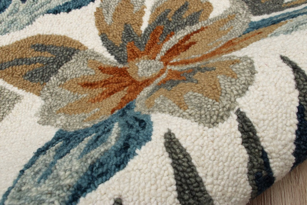 4’ Round Blue and White Tropical Area Rug