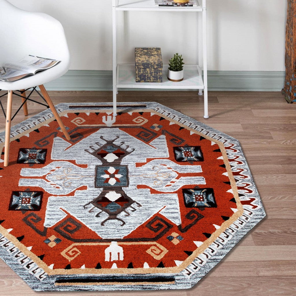 4’ Round Terracotta Tribal Area Rug