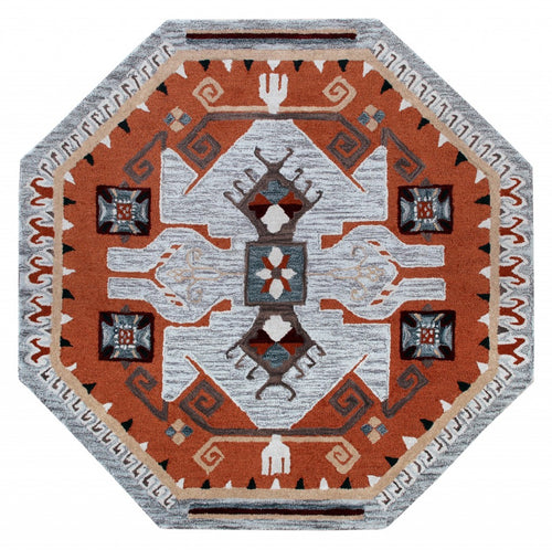 6’ Round Terracotta Tribal Area Rug