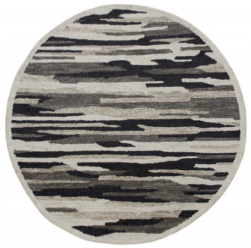 4’ Round Black and Gray Camouflage Area Rug