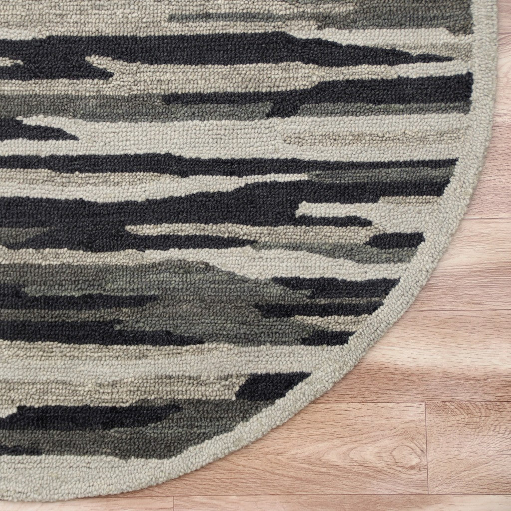 6' Black And Gray Round Wool Hand Tufted Area Rug