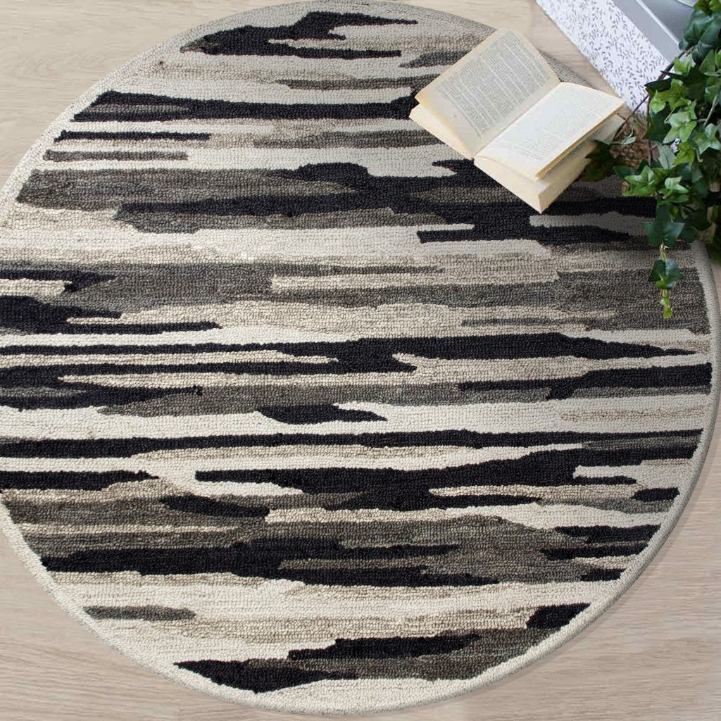 6' Black And Gray Round Wool Hand Tufted Area Rug