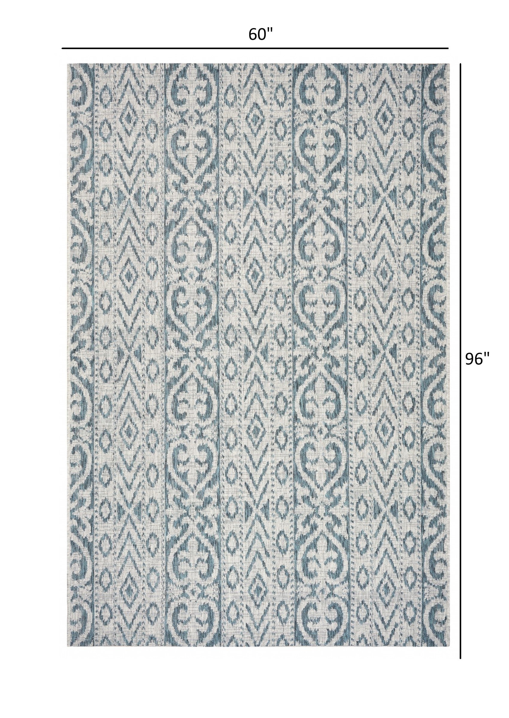 5' X 8' Blue And White Indoor Outdoor Area Rug