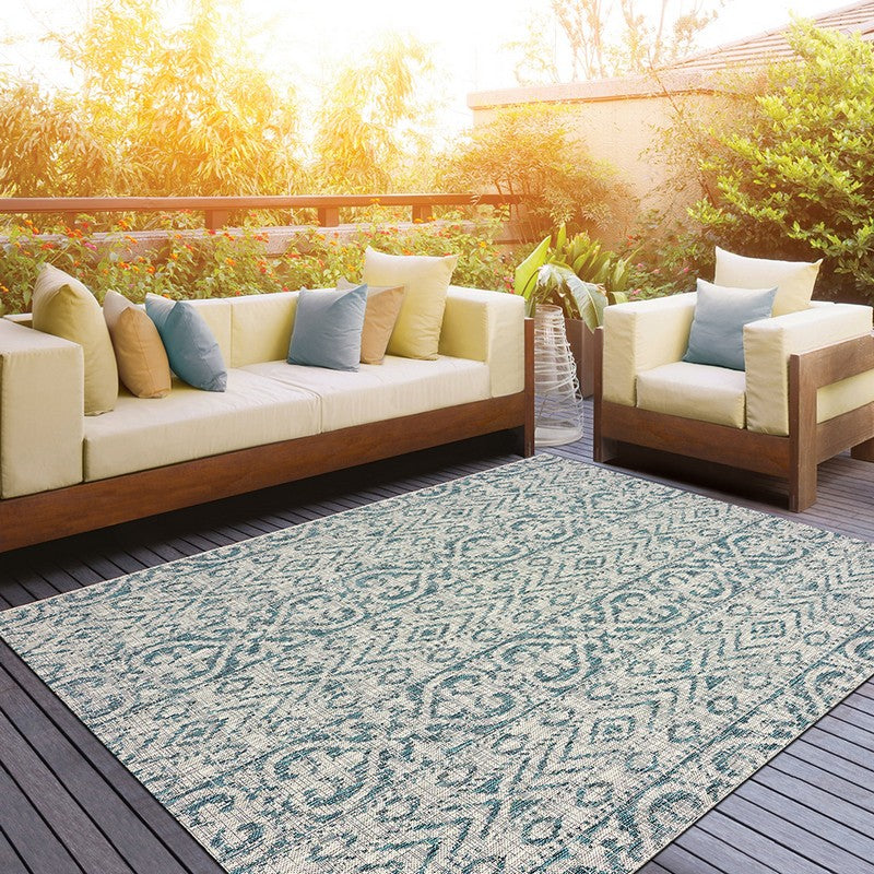 8' X 10' Blue And Gray Indoor Outdoor Area Rug