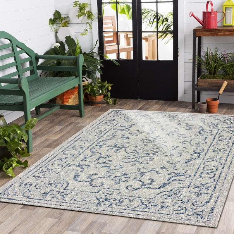 8' X 10' Blue And Gray Indoor Outdoor Area Rug