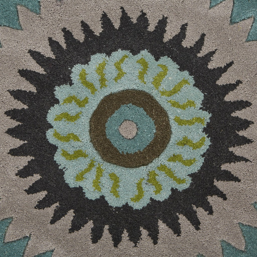 5’ Round Green Peacock Feather Area Rug