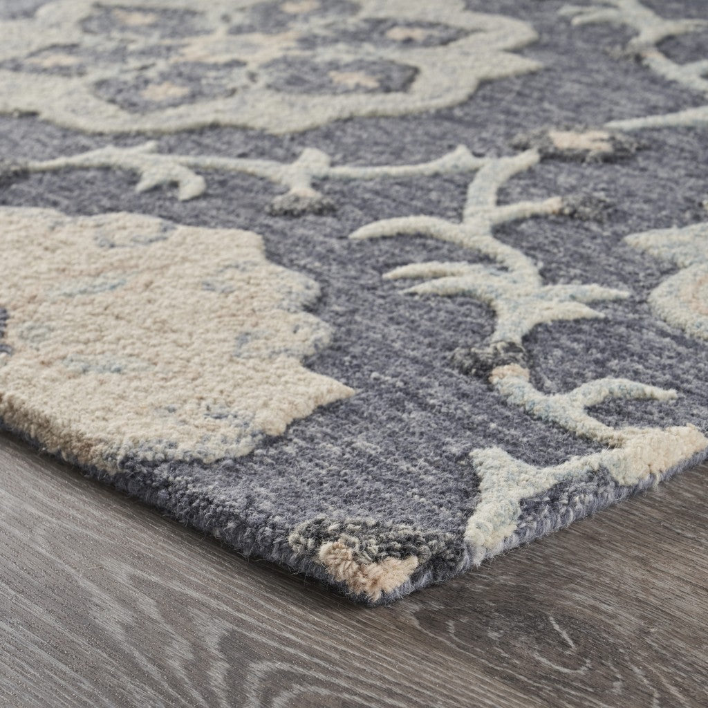 5' X 7' Blue And Gray Wool Hand Tufted Area Rug