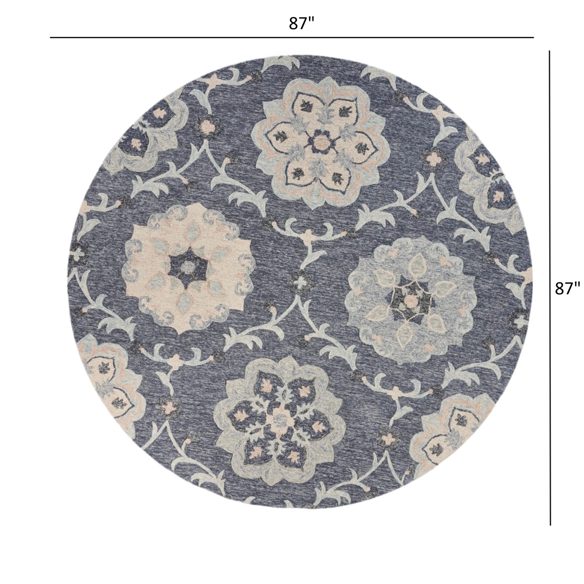 7' Blue And Gray Round Wool Hand Tufted Area Rug