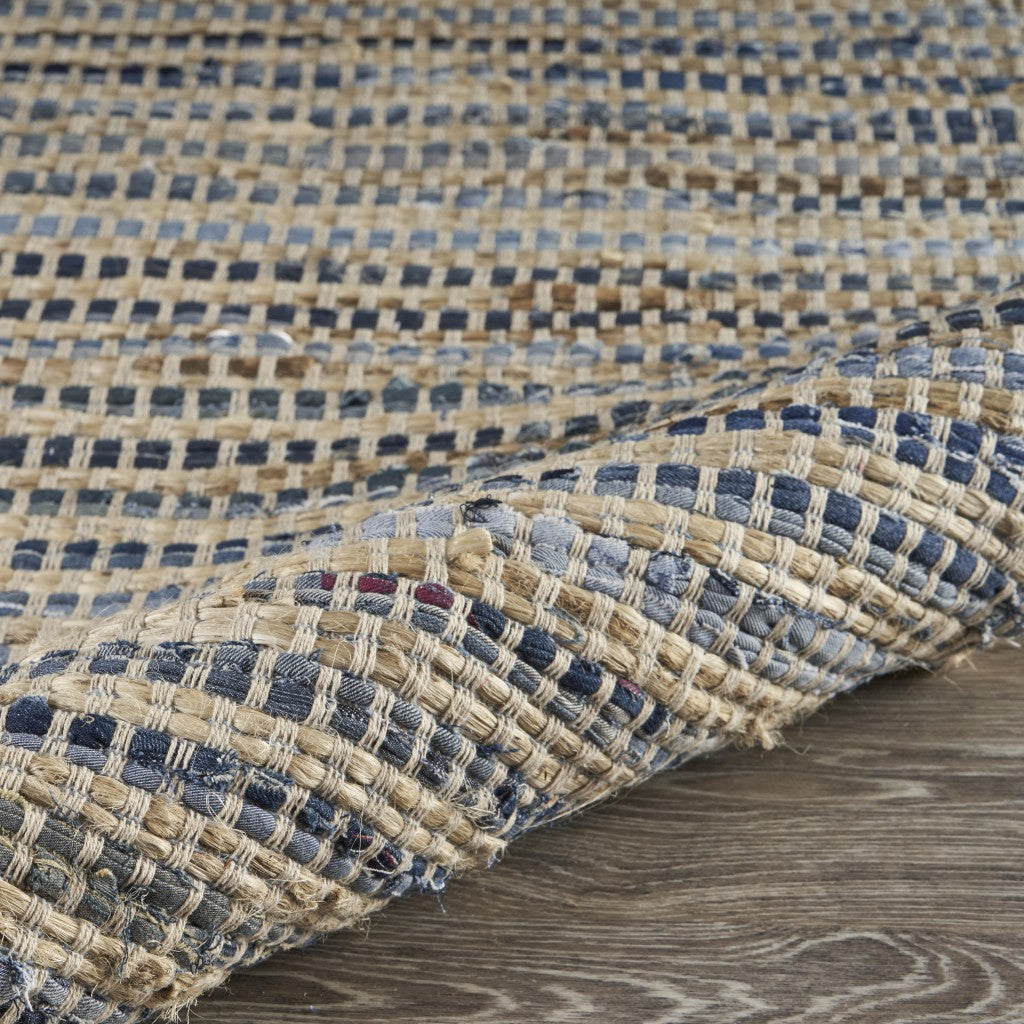 5’ x 7’ Blue and Beige Striped Area Rug