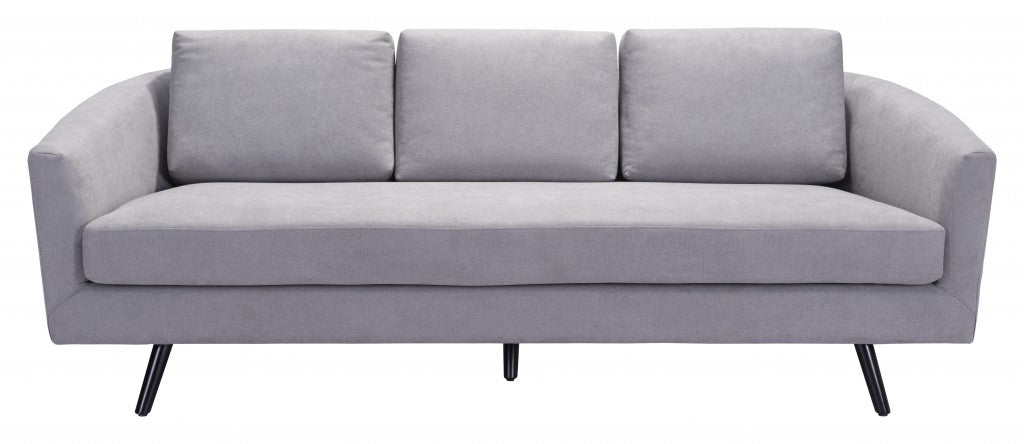 79" Gray Velvet And Black Curved Back Sofa