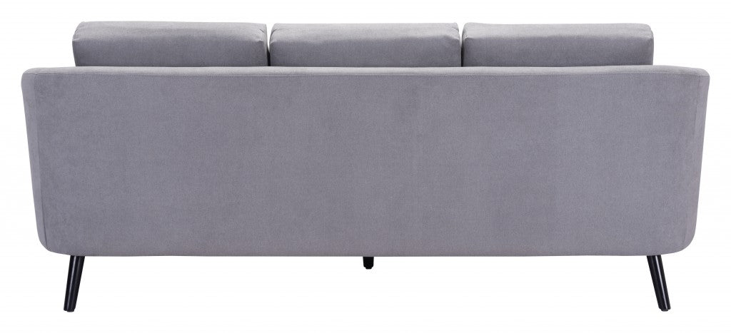 79" Gray Velvet And Black Curved Back Sofa