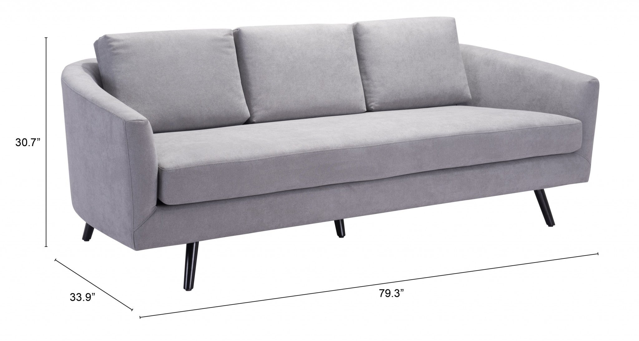 79" Gray Velvet And Black Curved Back Sofa