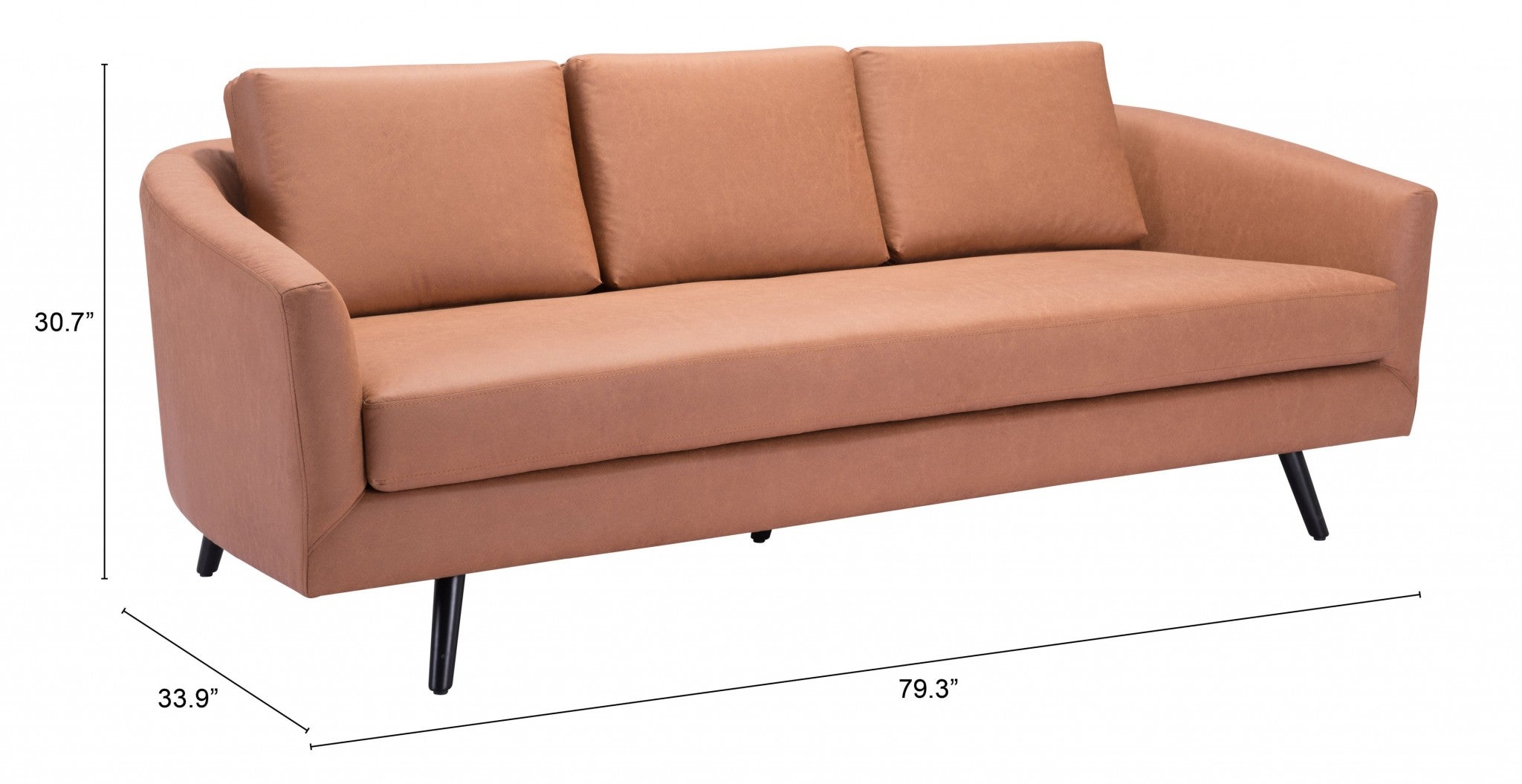 79" Brown Simplicity Faux Leather And Black Sofa