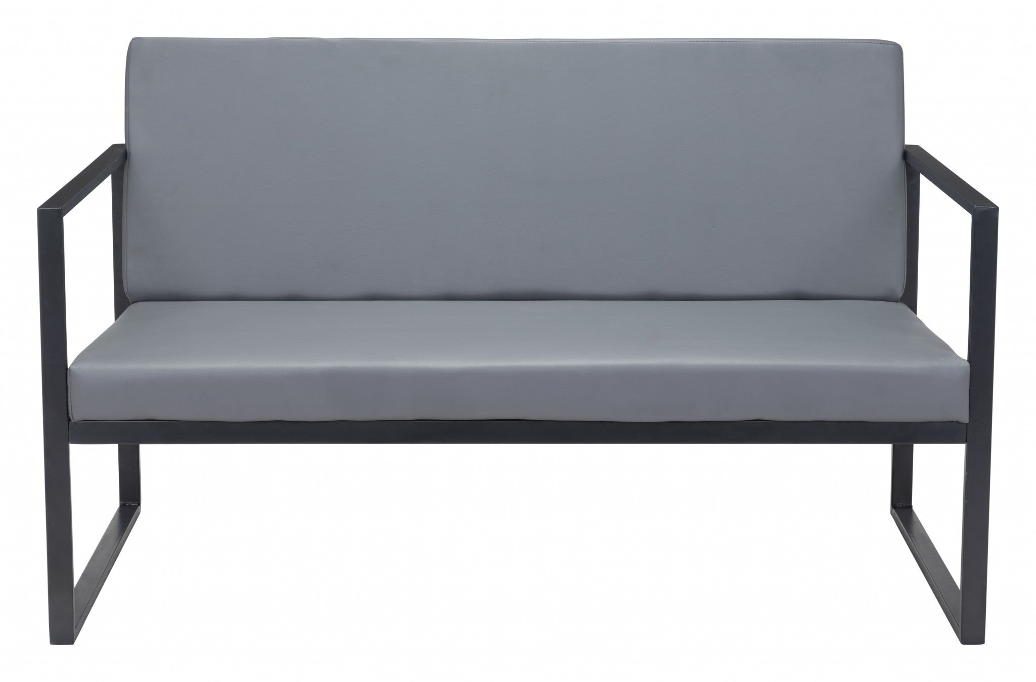 45" Gray Faux Leather And Black Metal Contemporary Sofa