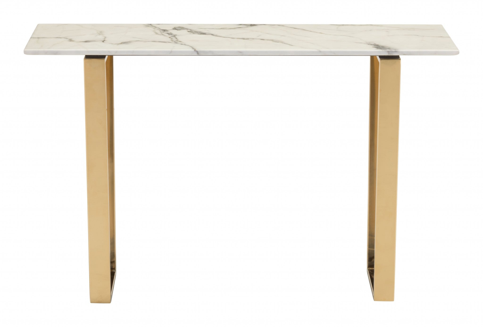 Designer's Choice White Faux Marble and Gold Console Table