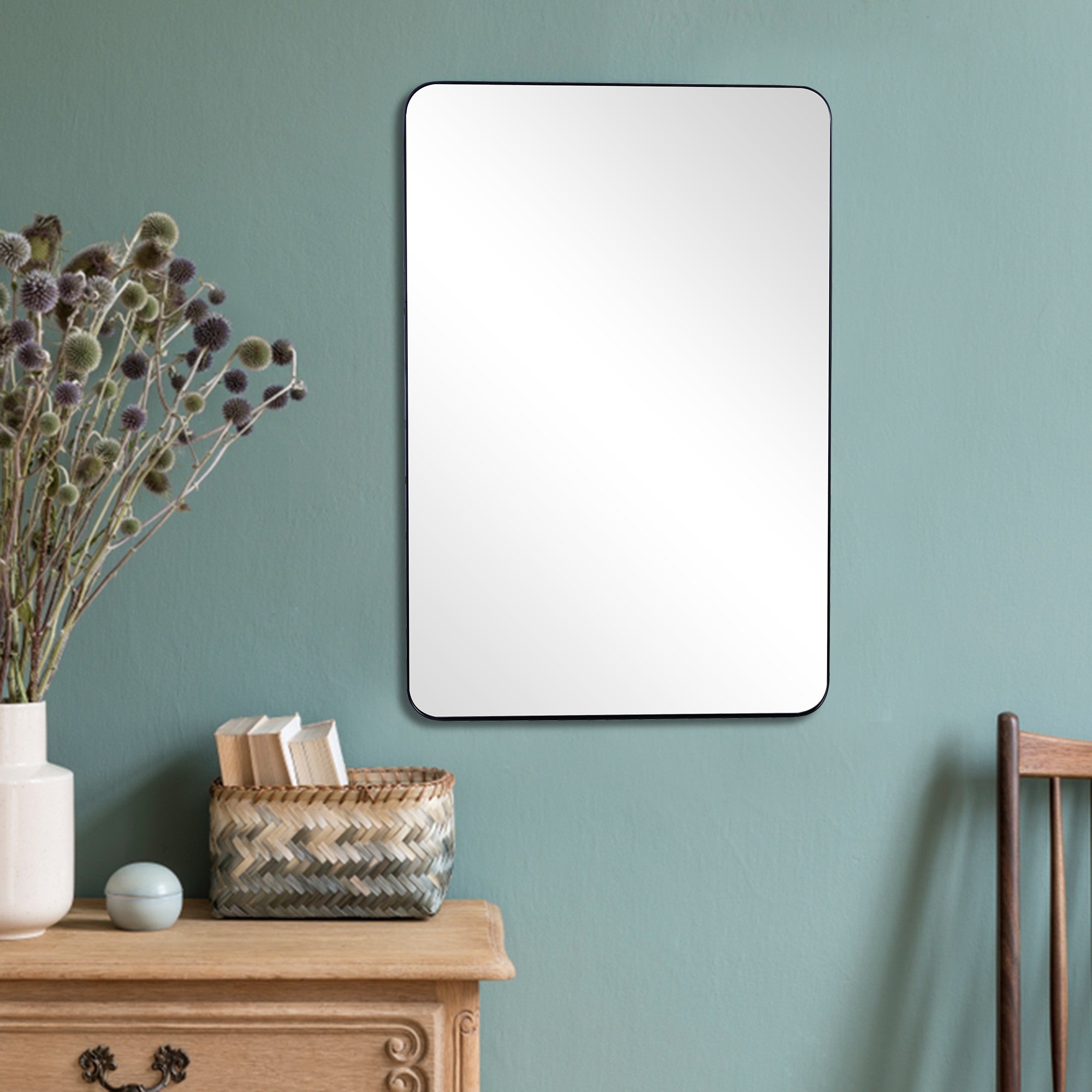 Black Rectangle Accent Metal Mirror