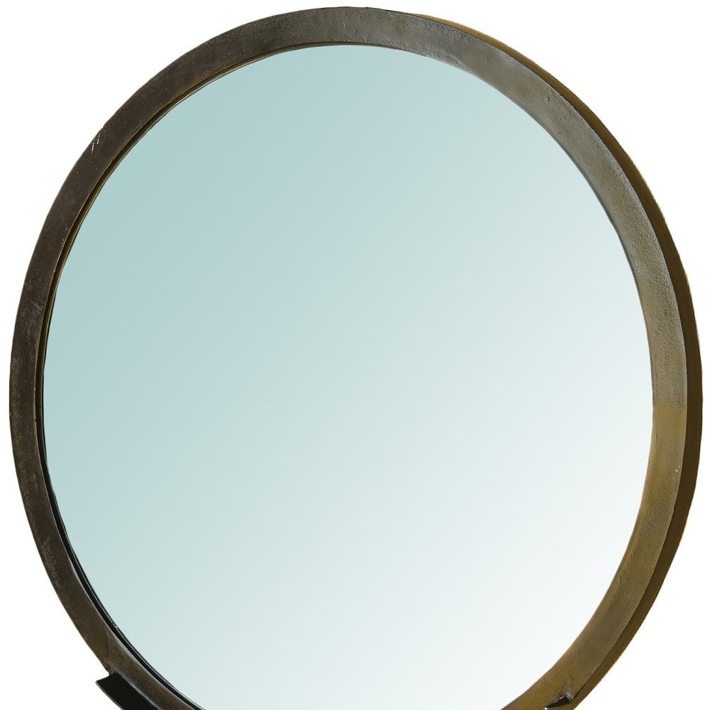 Gold Cast Aluminum Round Wall Mirror