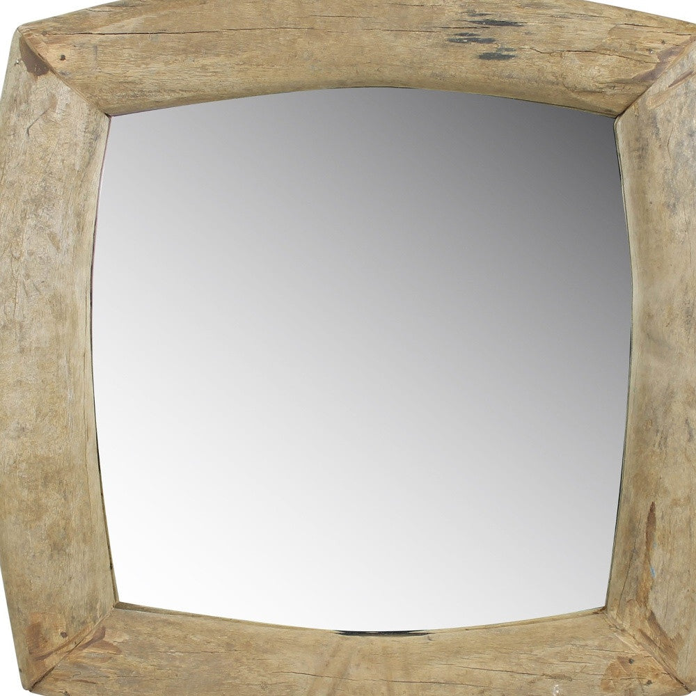 Natural Wooden Square Wall Mirror