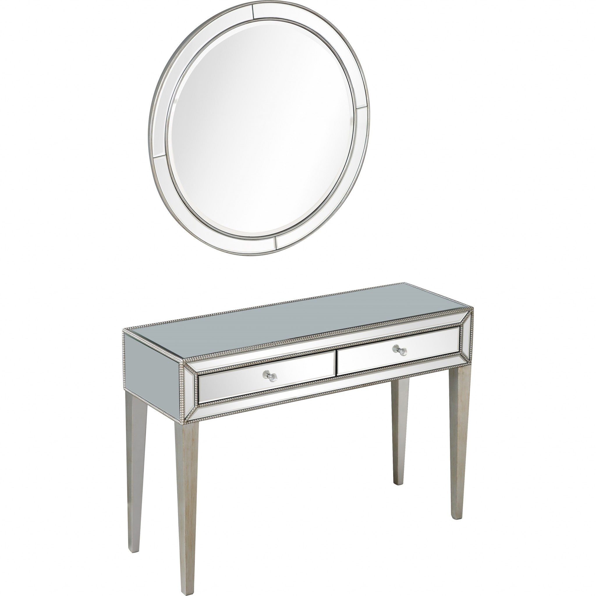 Silver Beaded Mirror and Console Table