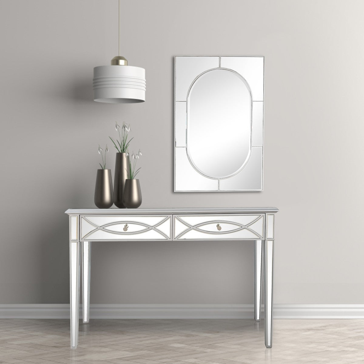 Silver Glass Mirror Console Table