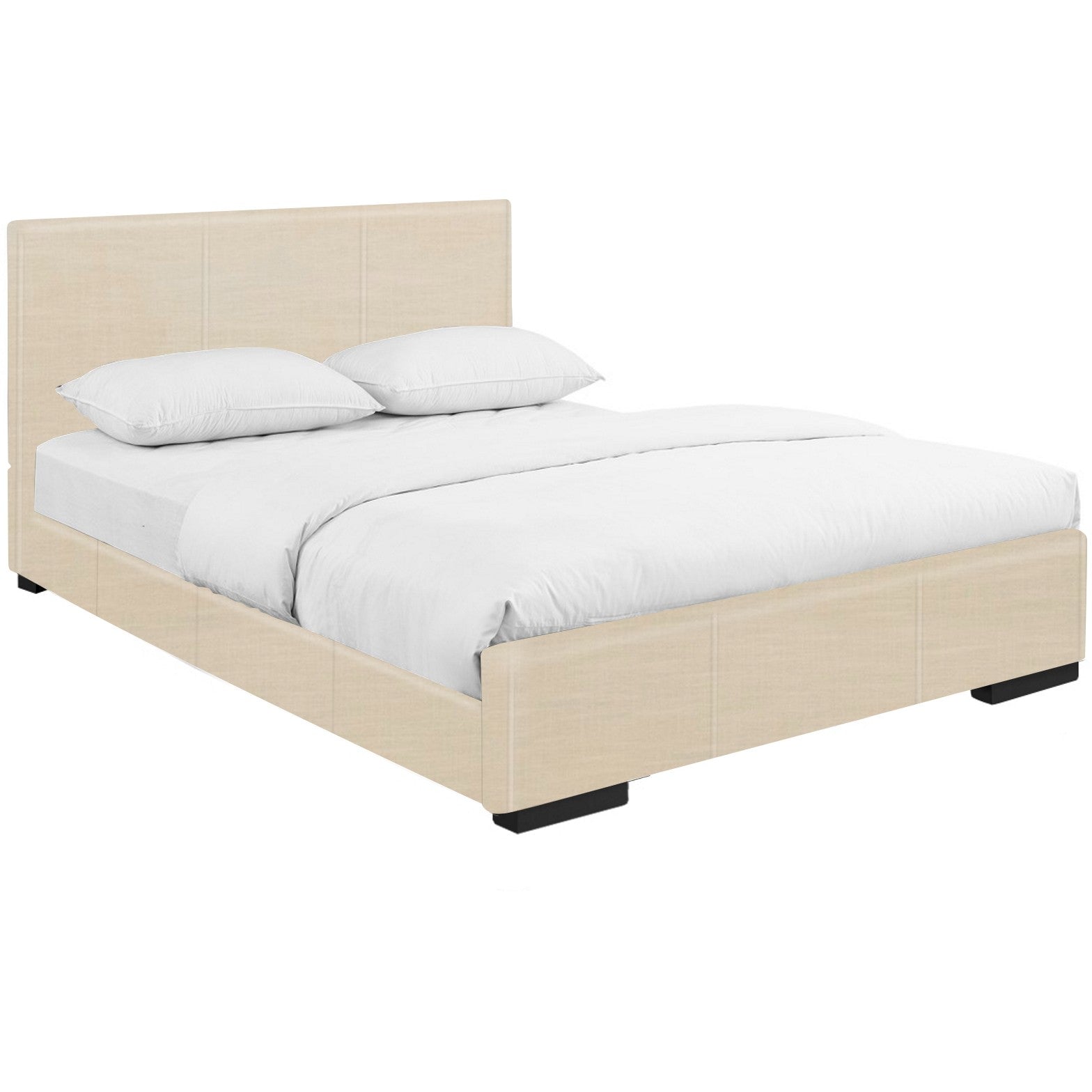 Beige Upholstered Queen Platform Bed