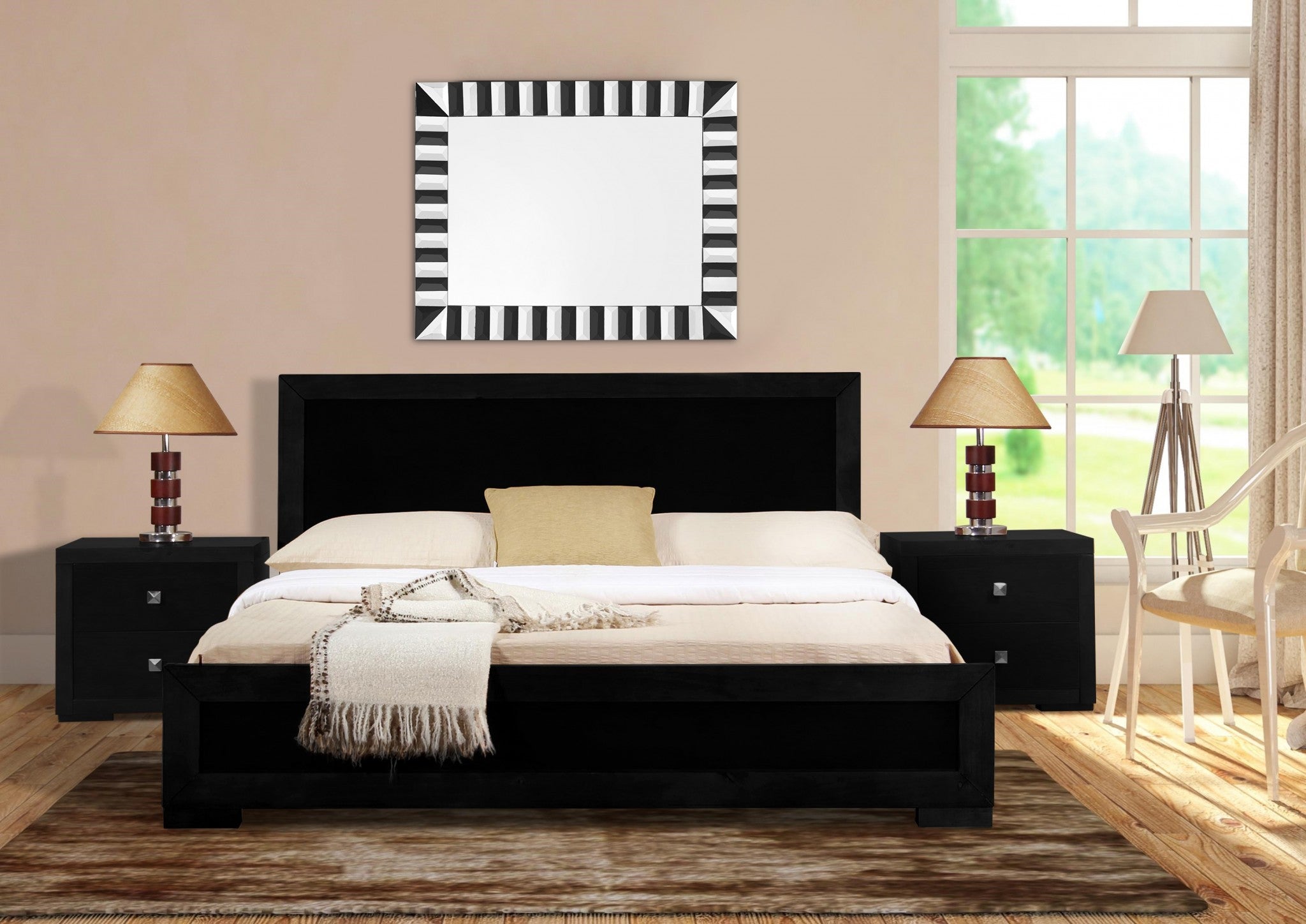 Black Wood Queen Platform Bed