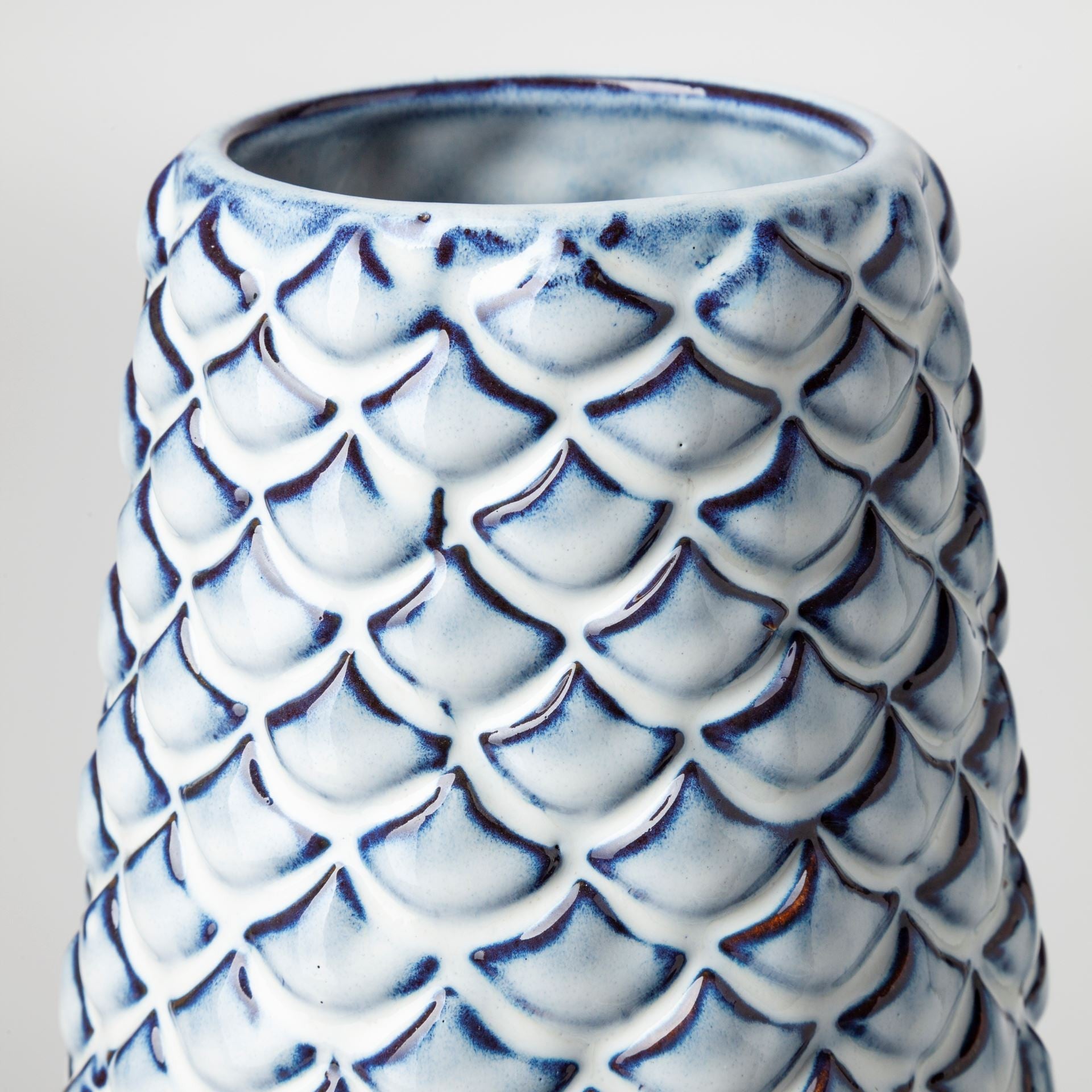 16" Aqua Blue Glaze Fishscale Pattern Ceramic Vase