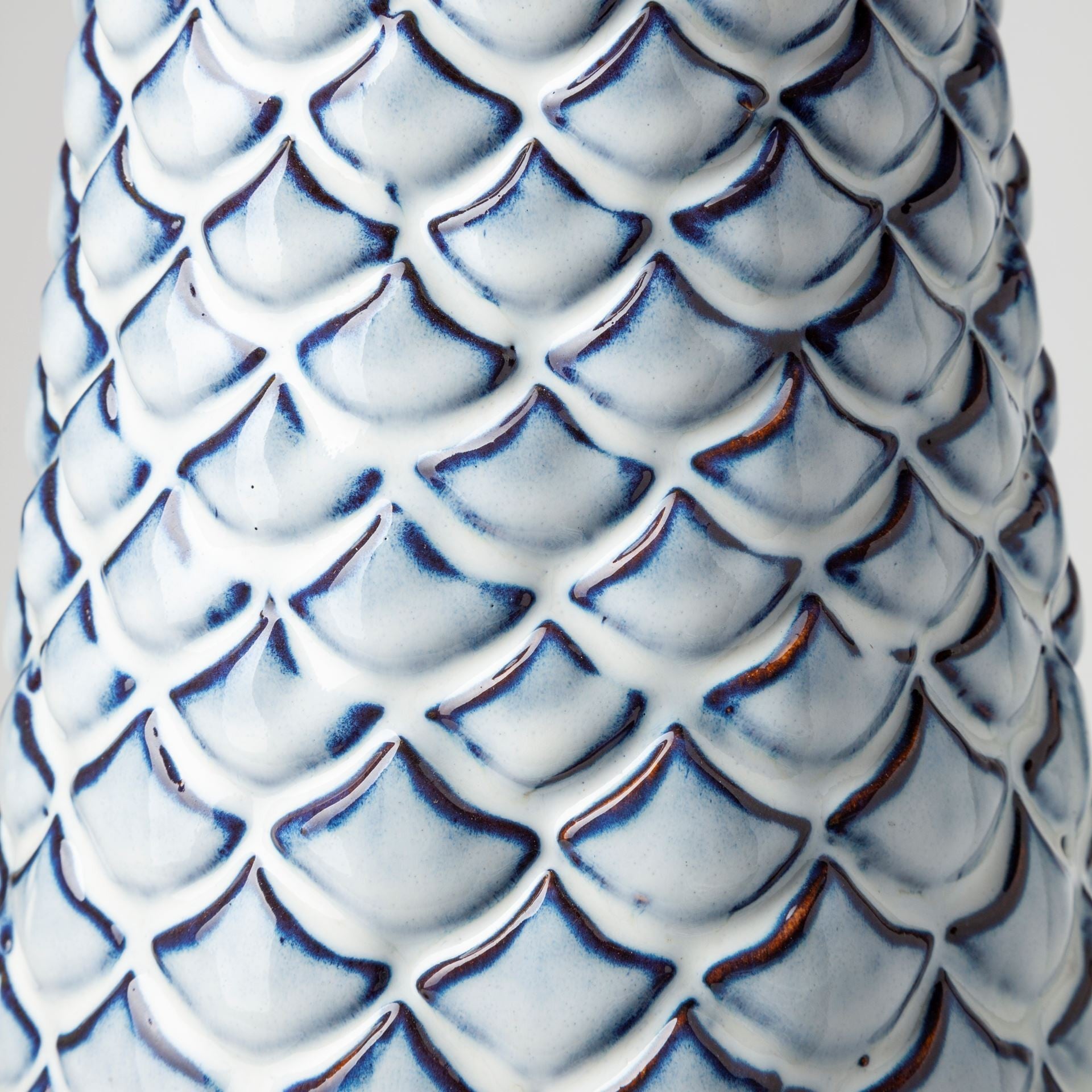 16" Aqua Blue Glaze Fishscale Pattern Ceramic Vase