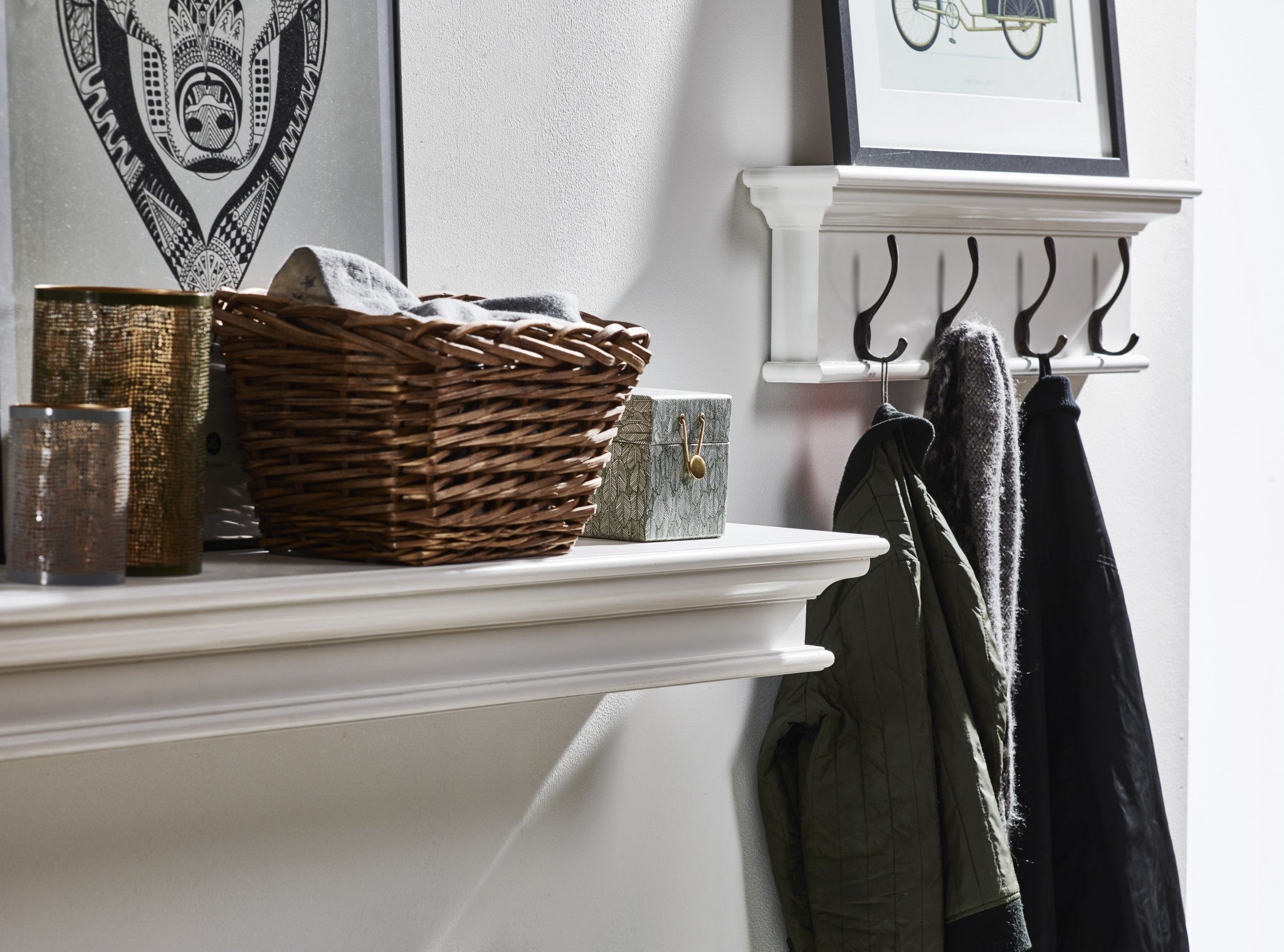 Classic White Four Hook Hanging Coat Rack