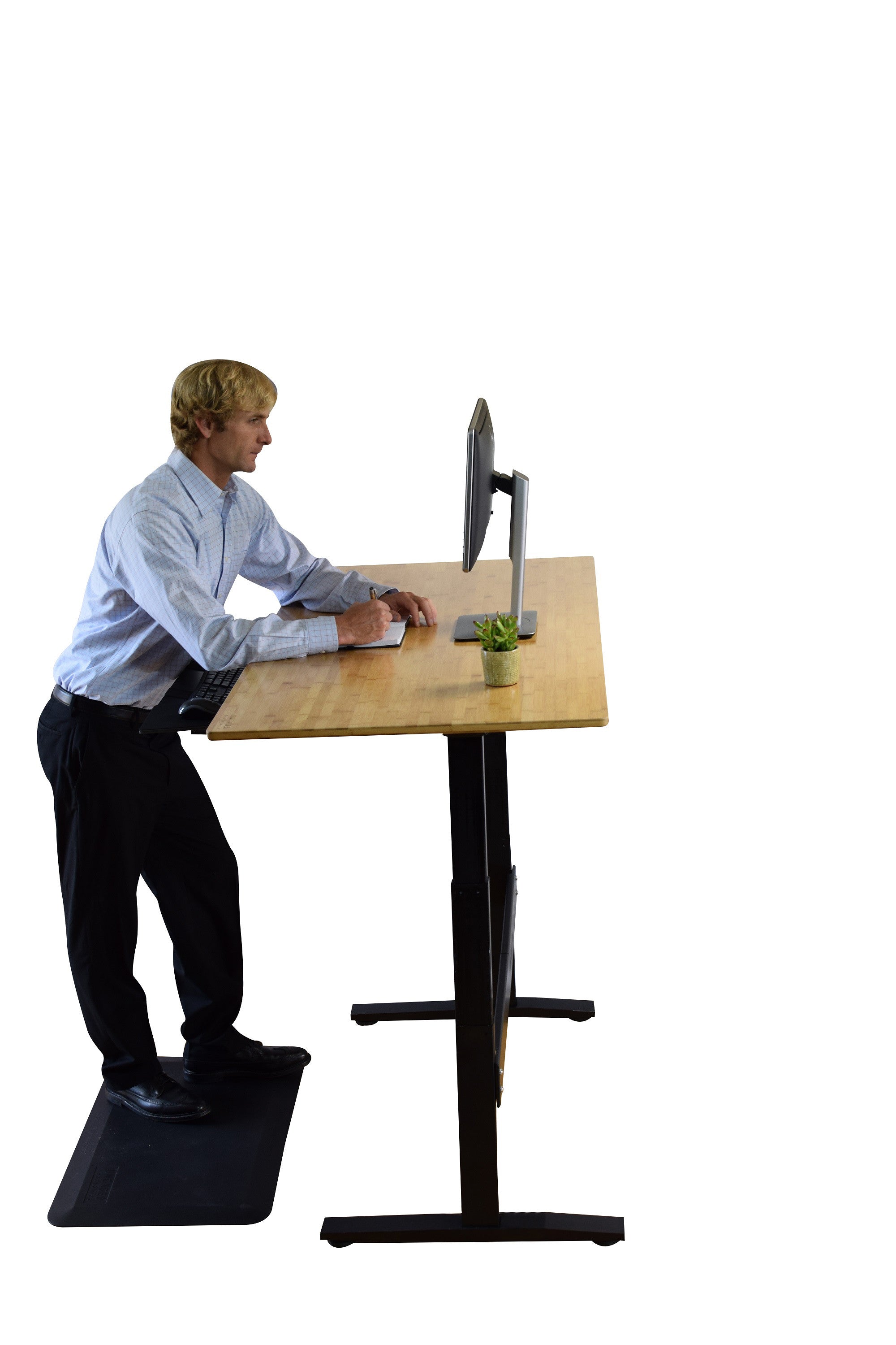 Black and Natural Bamboo 52" Dual Motor Electric Office Adjustable Computer Desk