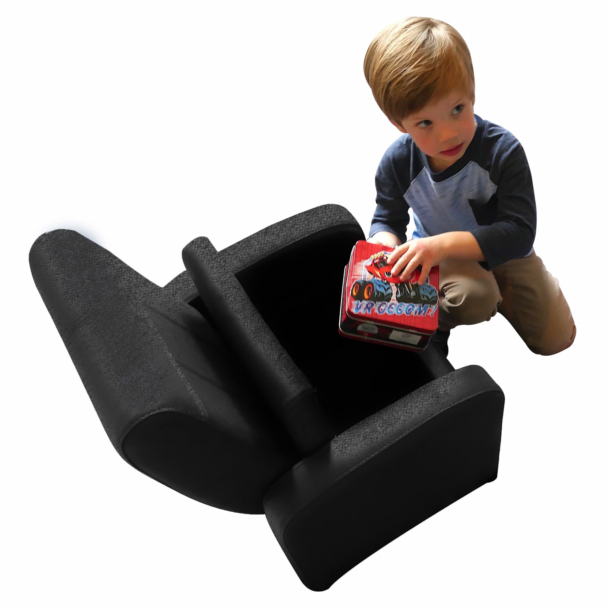 Kids Black Comfy Upholstered Recliner Chair with Storage