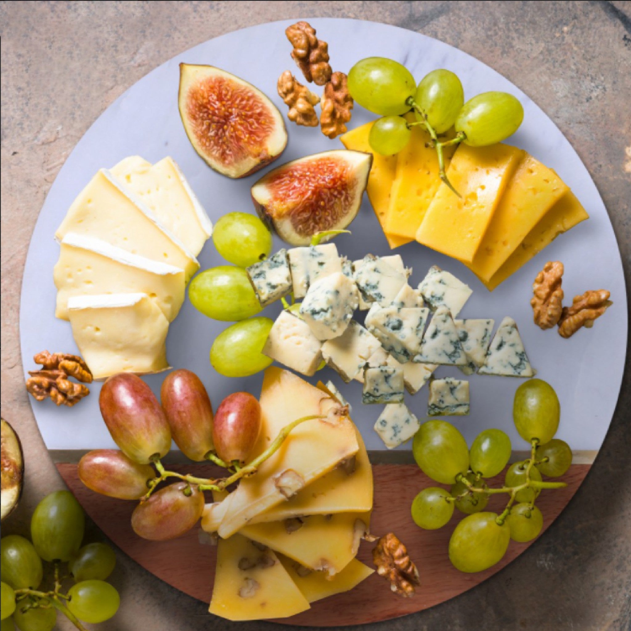 12"  Wood and Marble and Gold Cheese Board and Knife Set