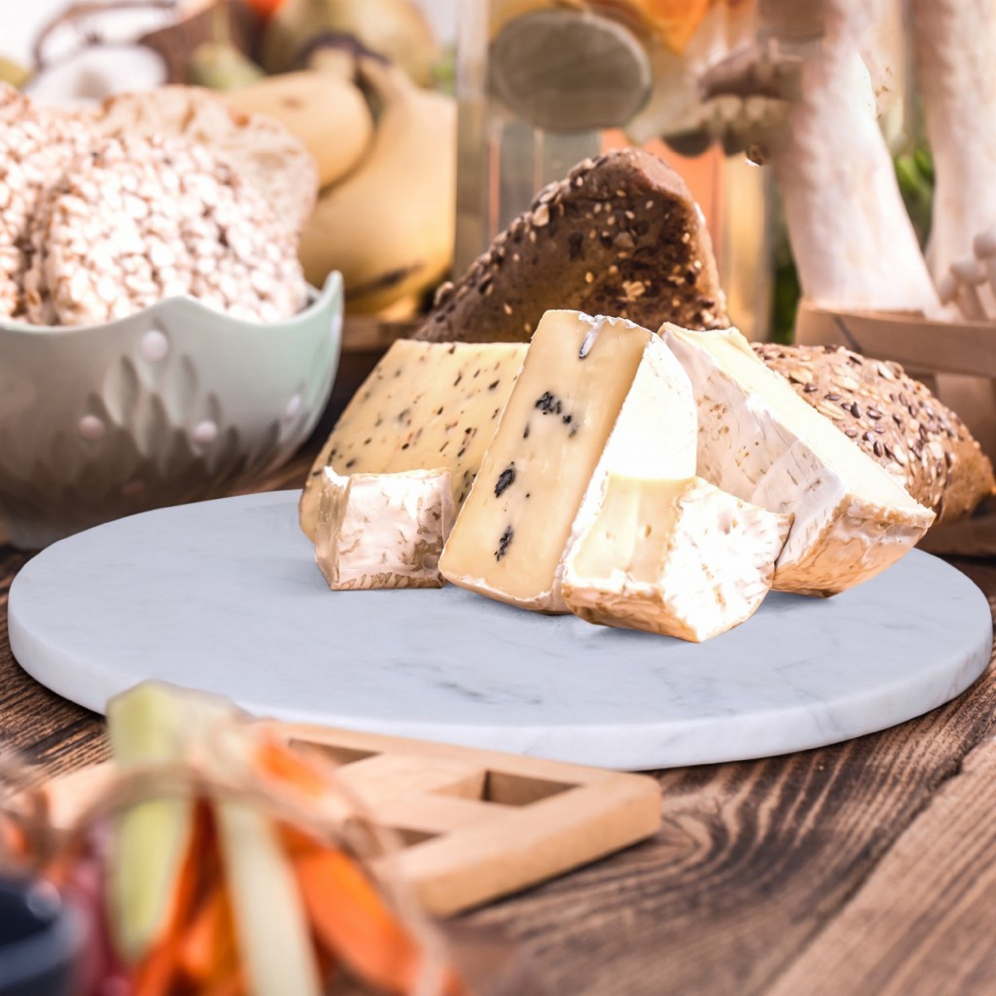 12" Round White Marble Cheese Board and Knife Set