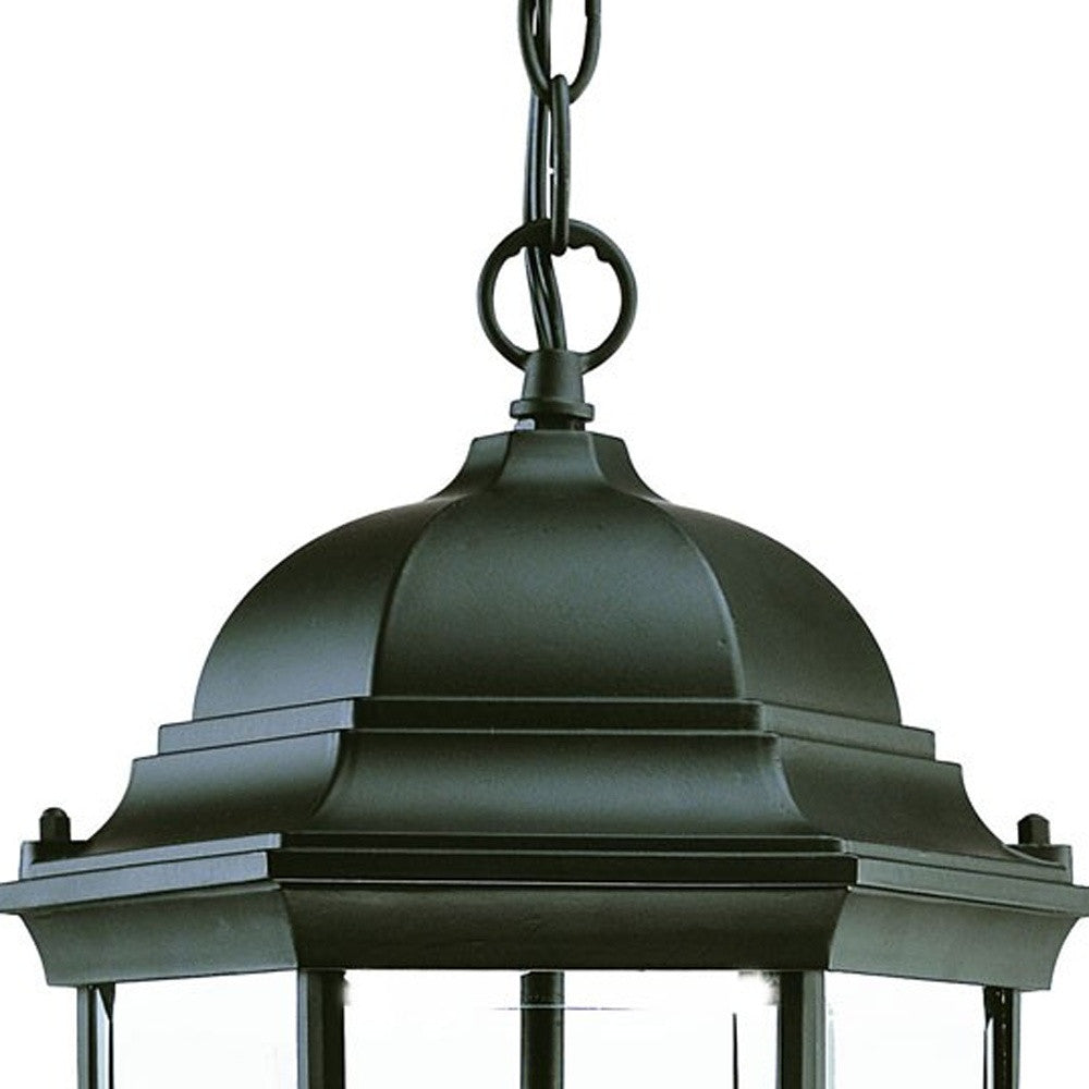 Three Light Matte Black Wide Lantern Hanging Light