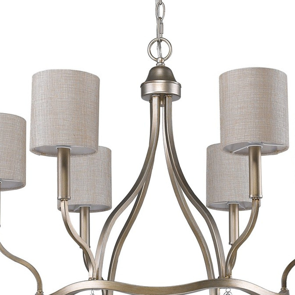 Margaret 6-Light Washed Gold Chandelier With Fabric Shades And Crystal Accents