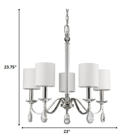 Lily 5-Light Polished Nickel Chandelier With Fabric Shades And Crystal Accents