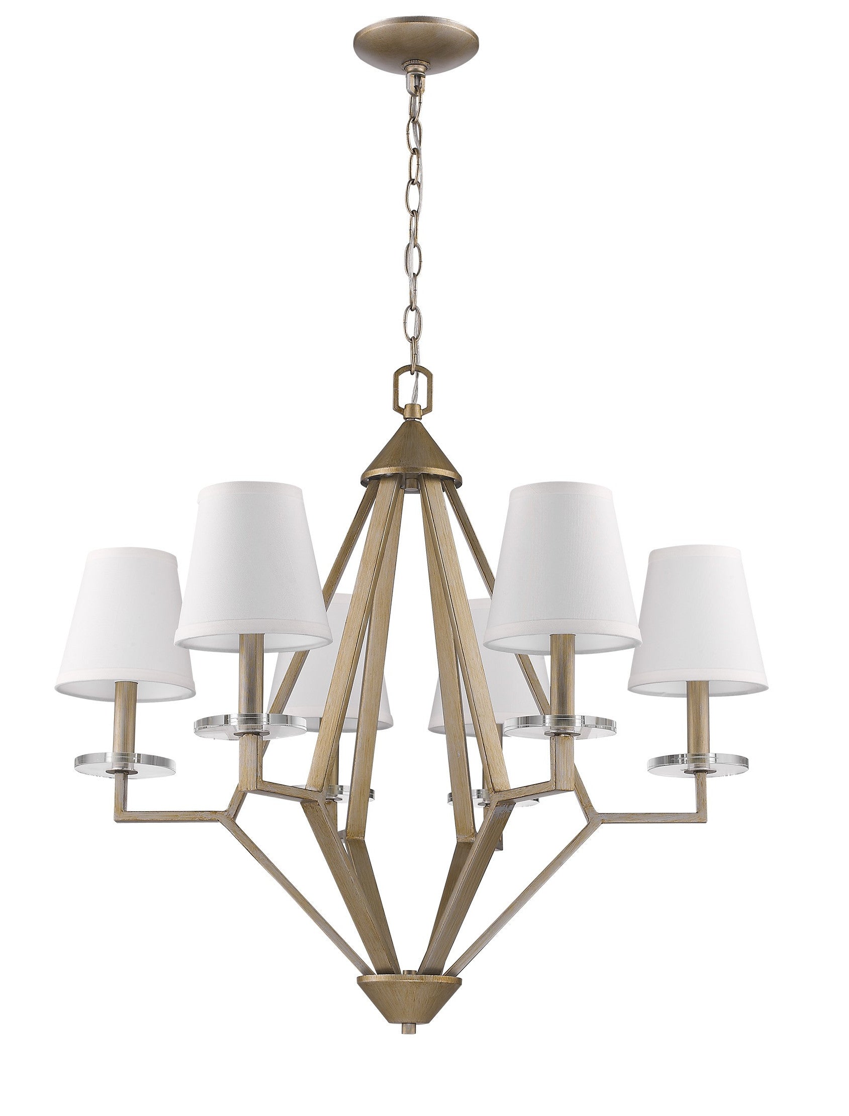 Easton 6-Light Washed Gold Chandelier With Crystal Bobeches And White Fabric Shades