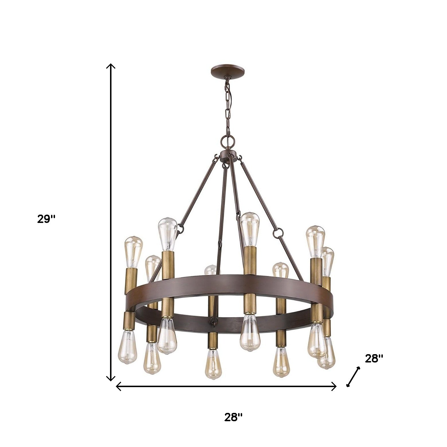 Cumberland 16-Light Wood Finish Chandelier With Raw Brass Sockets