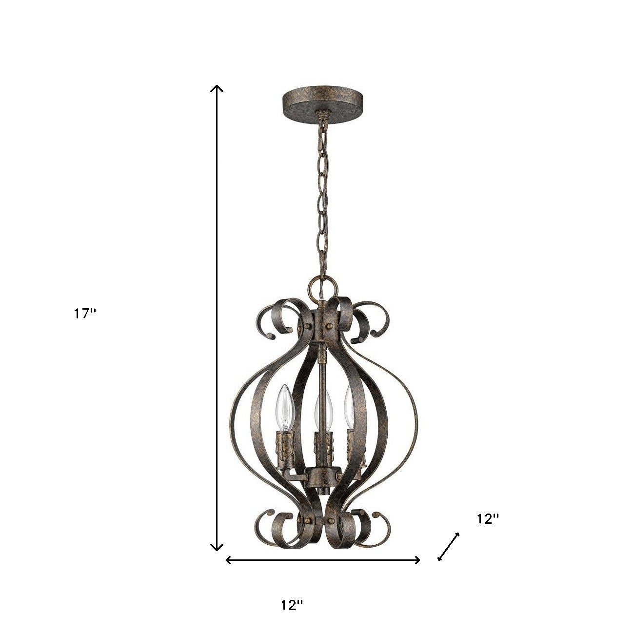 Lydia 3-Light Russet Chandelier With Melted Wax Tapers