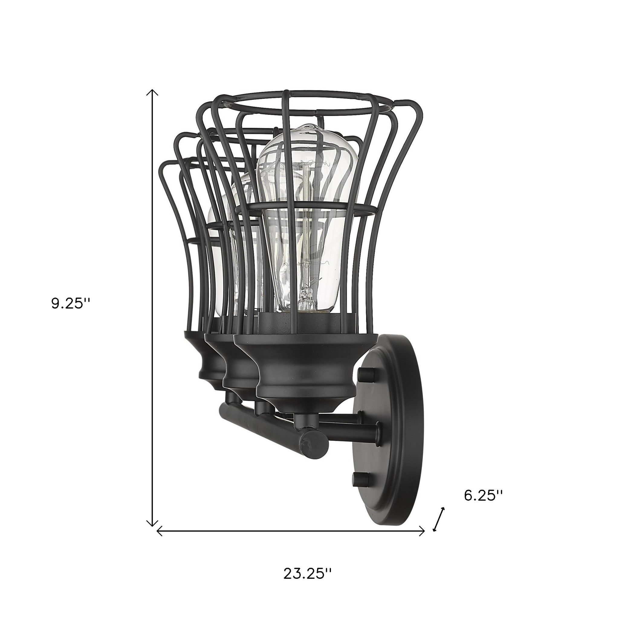 Three Light Matte Black Cage Wall Sconce