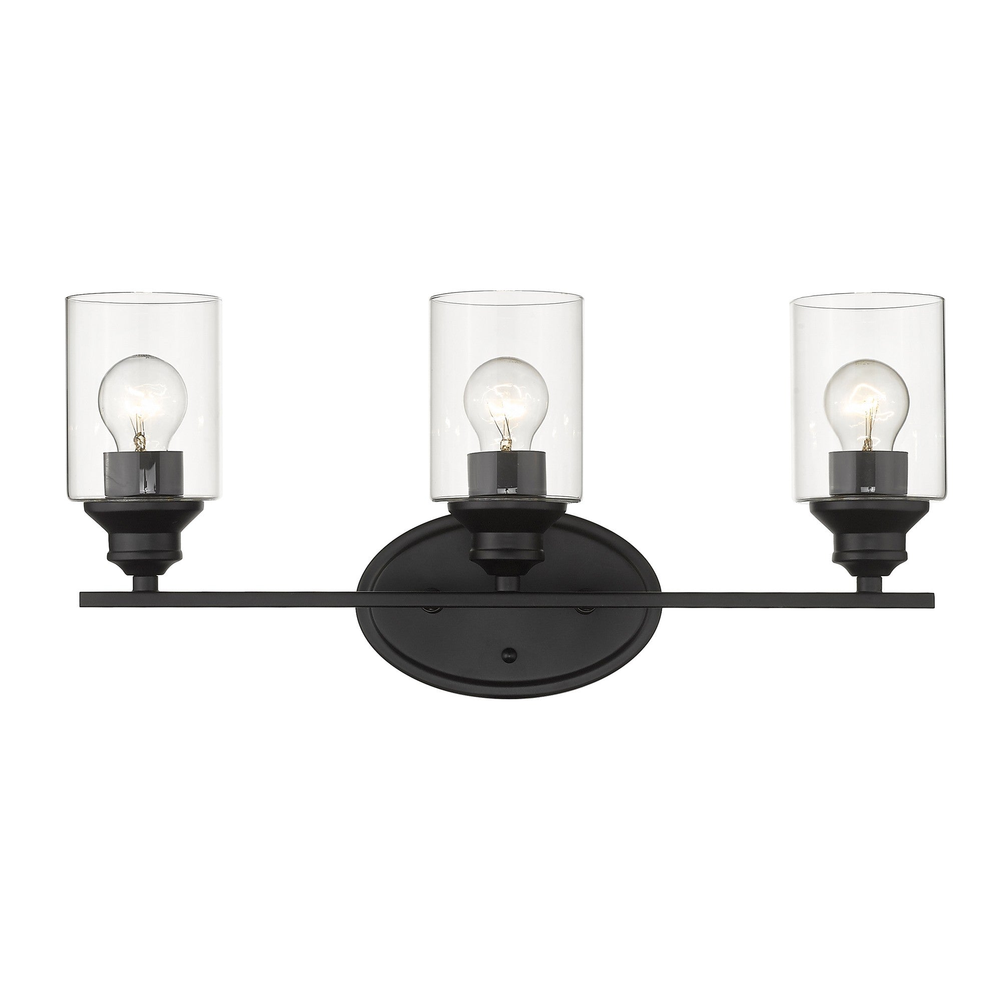 Three Light Matte Black Wall Light with Clear Glass Shade