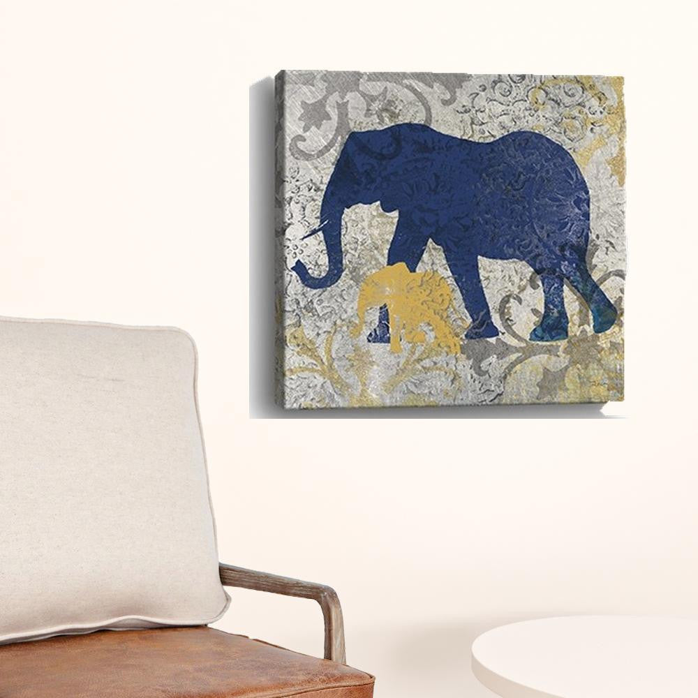 Exotic Blue And Gold Elephant Unframed Print Wall Art