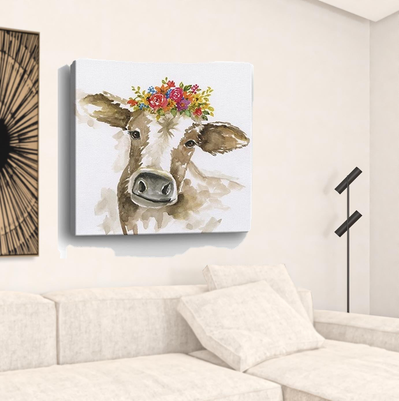 Watercolor Floral Cow Unframed Print Wall Art